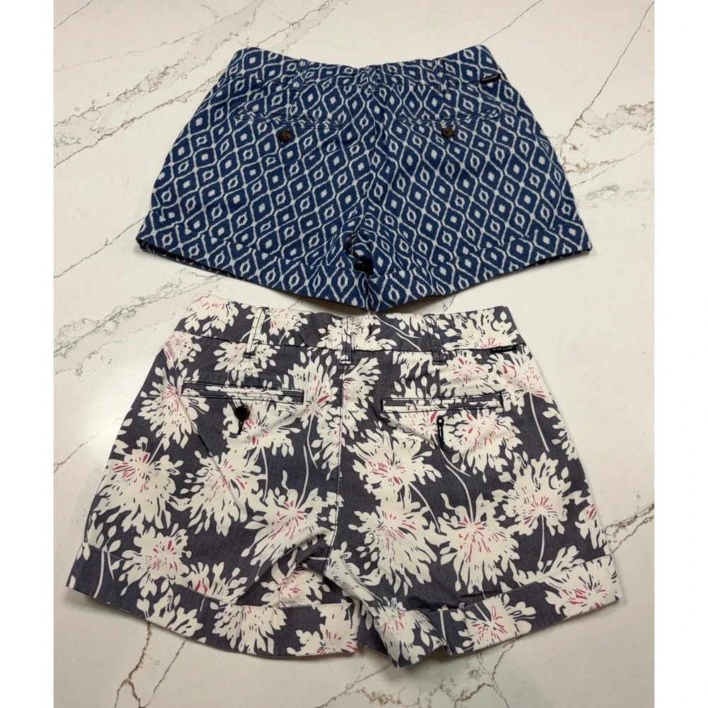 Dear John Womens Shorts Bundle Size 27 Blue Geometric‎ Grey Floral Cuffed 2 Pack